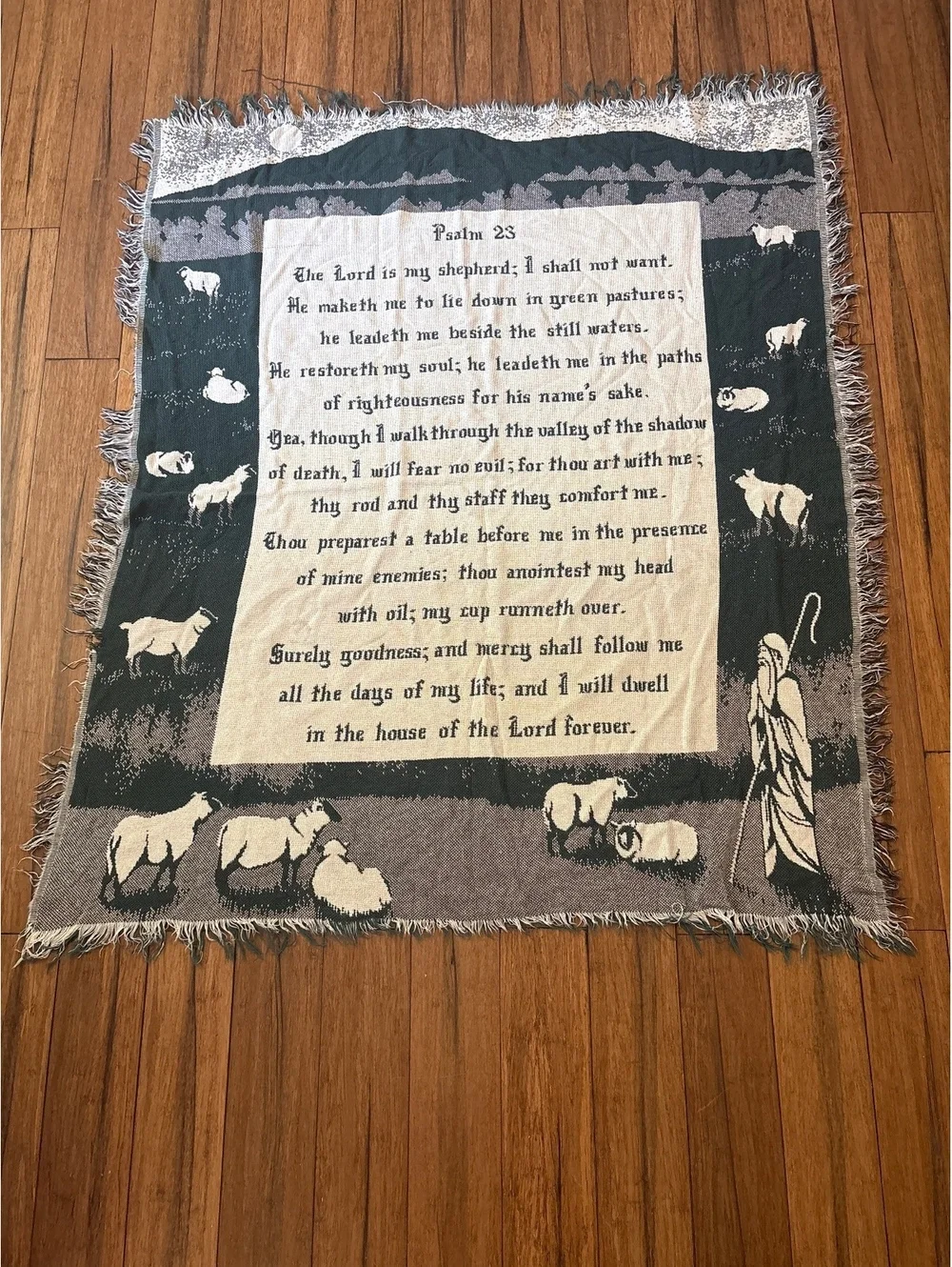 Vtg Goodwin Weavers Psalm 23 Woven Wall Hanging Tapestry Shepherd Sheep Design